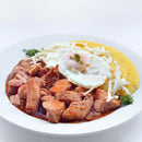 Delumani Tochitura mezeluri, sliced cured meat with marbled fat and rich texture, ready for serving or slicing.